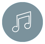 music note on blue-gray background circle