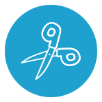 Scissors icon on bright blue background